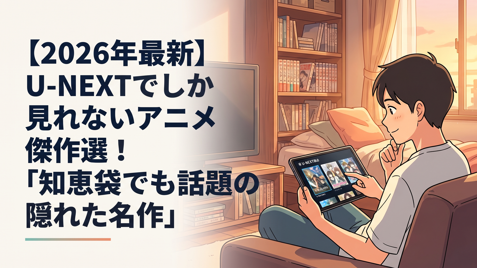 U-NEXTの独占表示を確認しながらアニメ3作品を選ぶ視聴者
